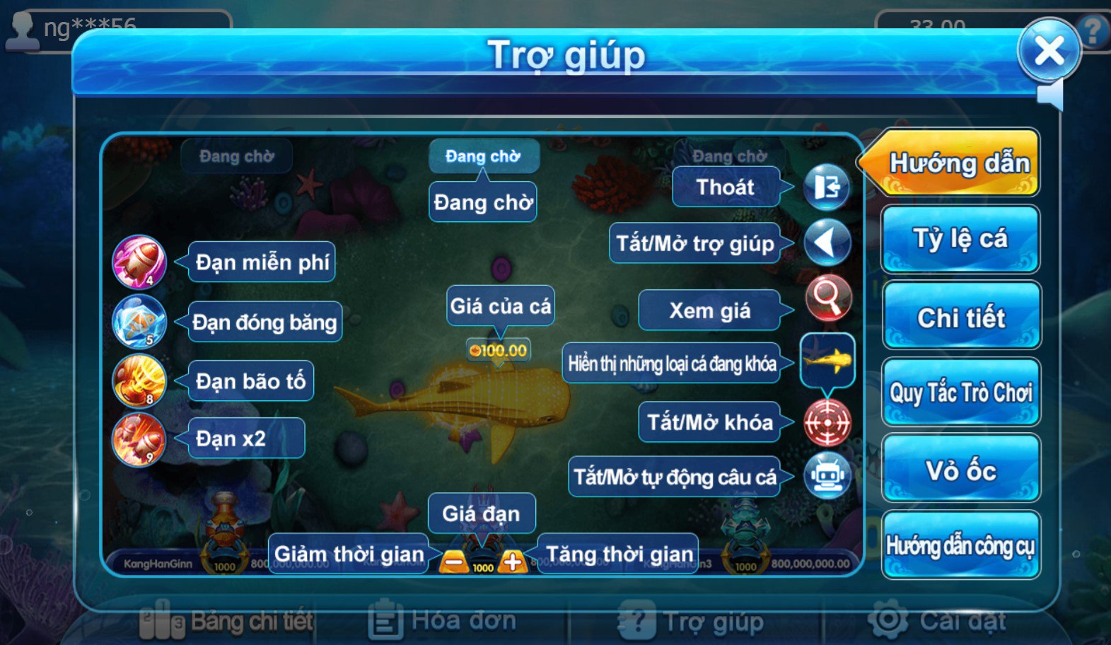 Mục trợ giúp trên game bắn cá đổi thưởng Lucky88