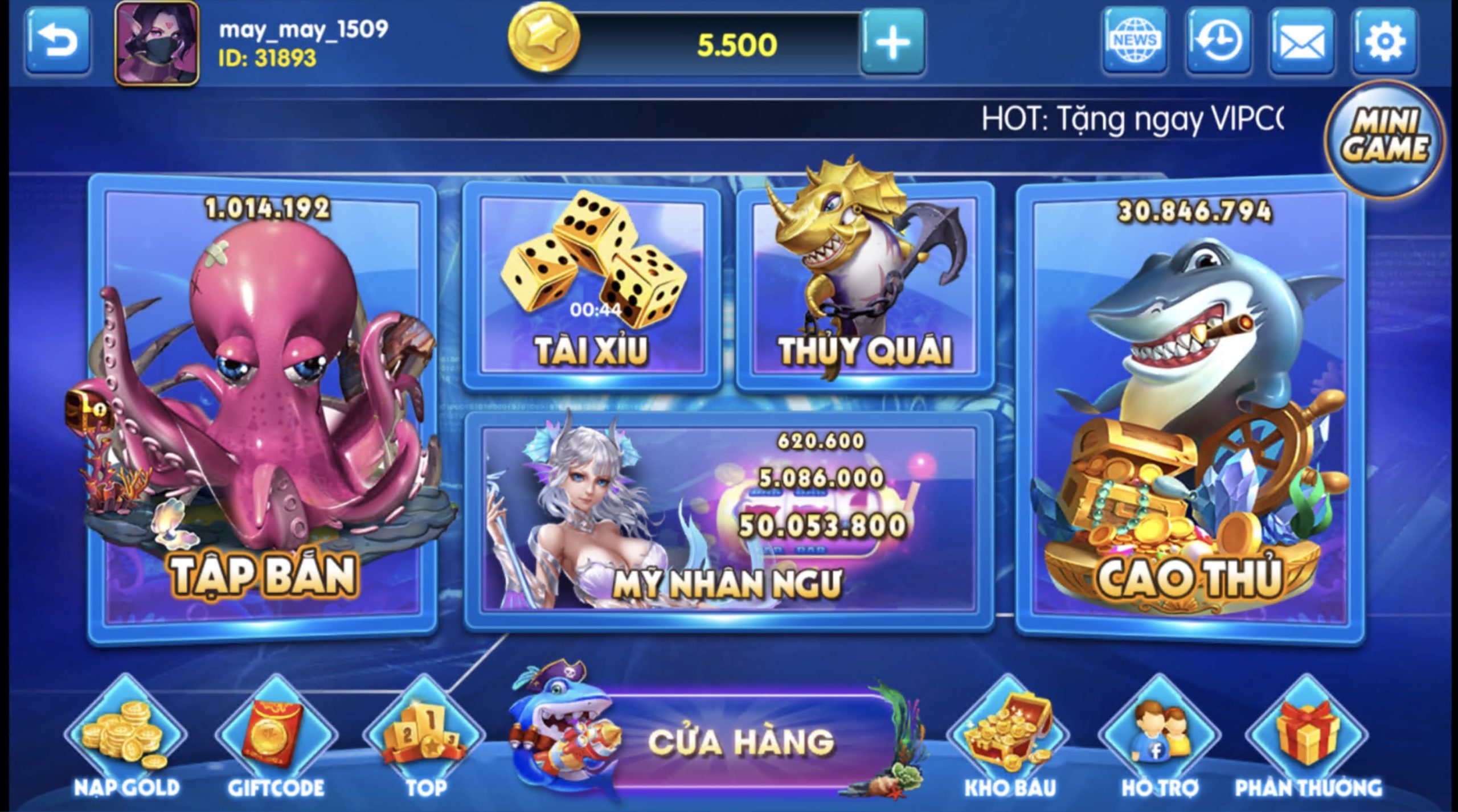 Giao diện đồ hoạ game Bắn cá rồng