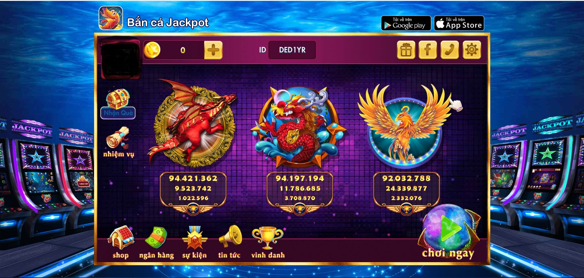 Chế độ 3 phòng chơi jackpot theo cấp độ