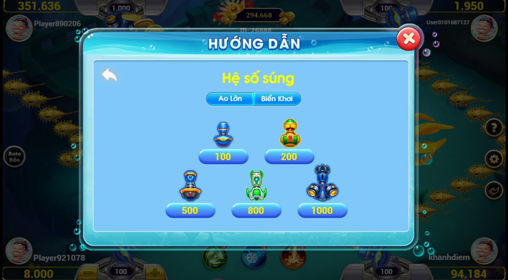 Súng bắn cá phòng ao làng trong game bắn cá đổi thưởng Vua Cướp Biển