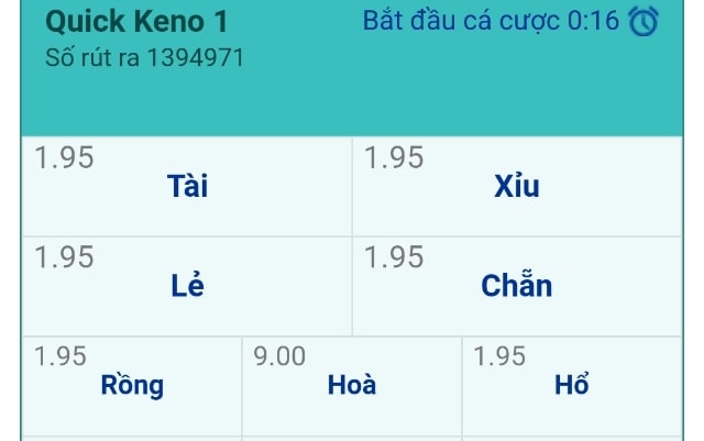 Giao diện game Keno