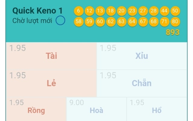 Giao diện game Keno tại nhà cái Oxbet