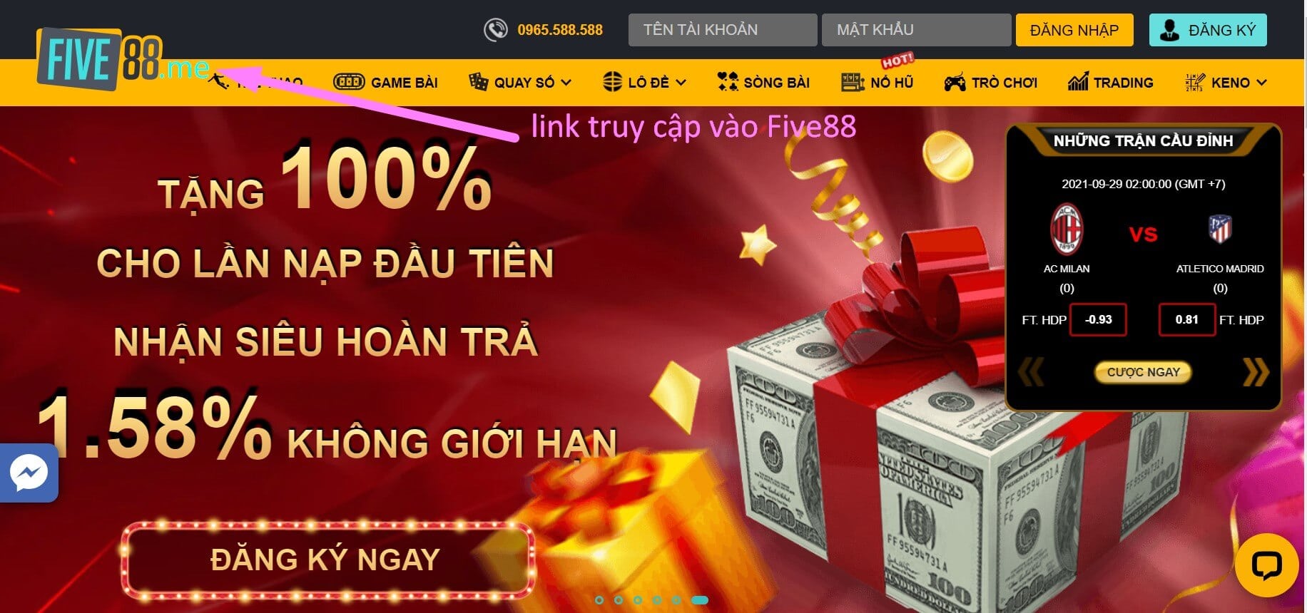 Link truy cập vào Five88