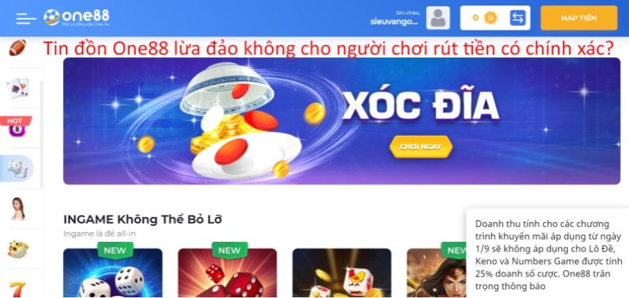 Tin đồn One88 lừa đảo không cho người chơi rút tiền có thật hay không?