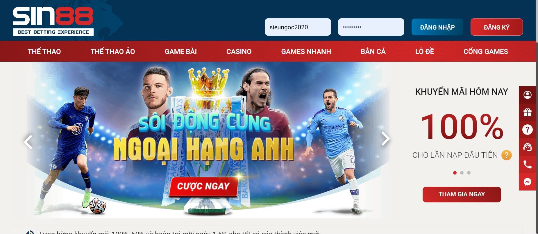 SIN88 là đơn vị nhà cái kinh doanh game cá cược trực tuyến uy tín