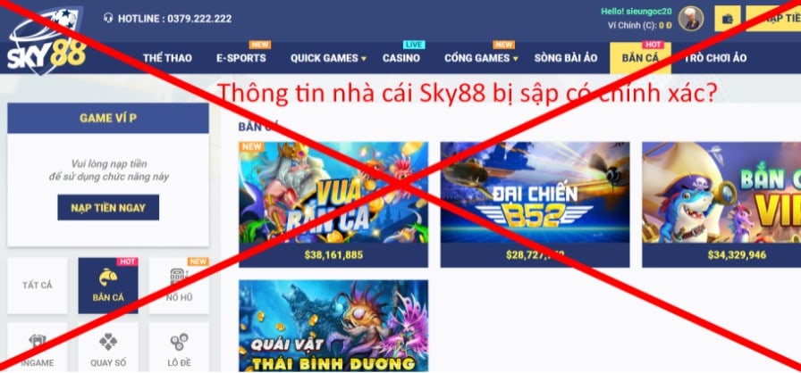 Thông tin nhà cái Sky88 bị sập có chính xác?