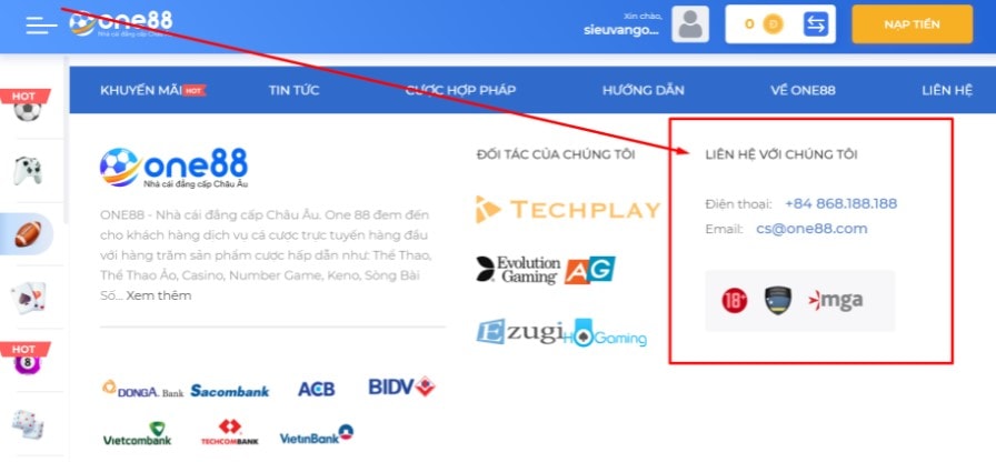 Thông tin liên hệ nhà cái One88 rất đa dạng