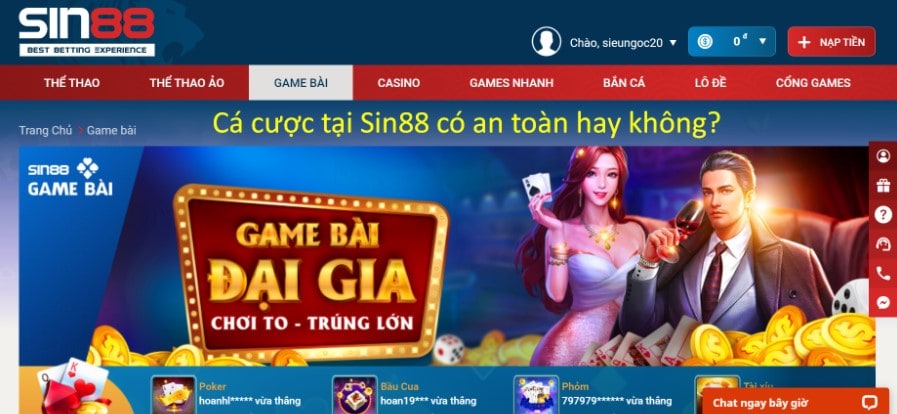 Cá cược tại Sin88 có an toàn hay không? 