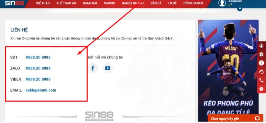Thông tin liên hệ nhà cái Sin88 rất đa dạng